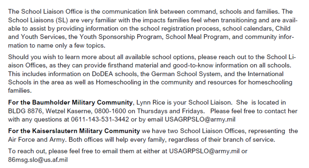School Liaison Officer Information